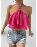 Ladies multi-layered ruffle hem tie back