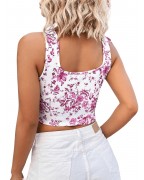 Women's Floral Square Neck Curved Vest
