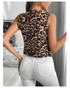 Women's Leopard Print Button Vest V Neck Sleeveless Tank Top