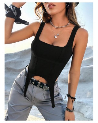 Women's Square Neck Sleeveless Asymmetric Hem Vest