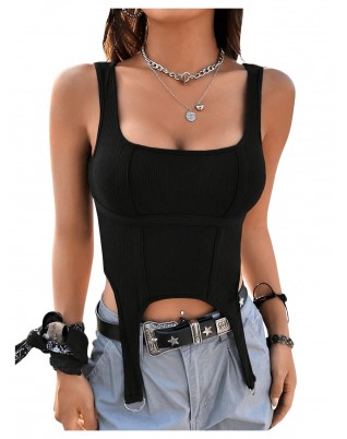 Women's Square Neck Sleeveless Asymmetric Hem Vest