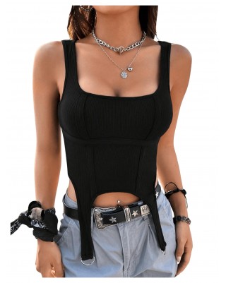 Women's Square Neck Sleeveless Asymmetric Hem Vest