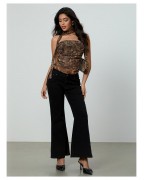 Women's Leopard Print Bandeau Cheetah Mesh Camisole Top