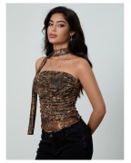 Women's Leopard Print Bandeau Cheetah Mesh Camisole Top