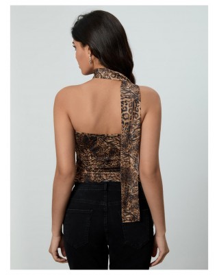 Women's Leopard Print Bandeau Cheetah Mesh Camisole Top