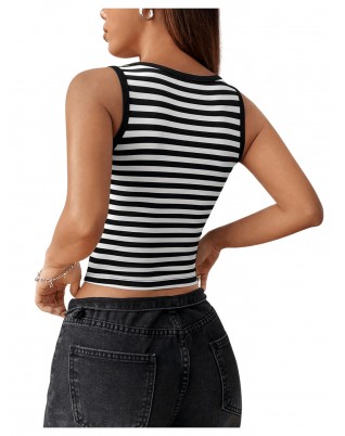 Women's Square Neck Striped Cropped Vest