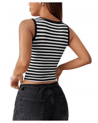 Women's Square Neck Striped Cropped Vest