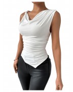 Women's One Shoulder Pleated Asymmetric Fitted Tank Top