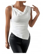 Women's One Shoulder Pleated Asymmetric Fitted Tank Top