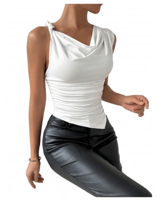 Women's One Shoulder Pleated Asymmetric Fitted Tank Top