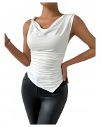 Women's One Shoulder Pleated Asymmetric Fitted Tank Top