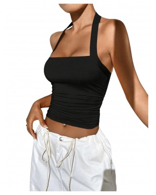 Women's pleated open back camisole