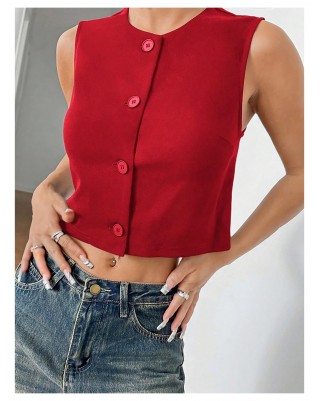 Women's round neck sleeveless short suit vest