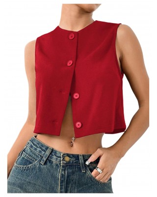 Women's round neck sleeveless short suit vest