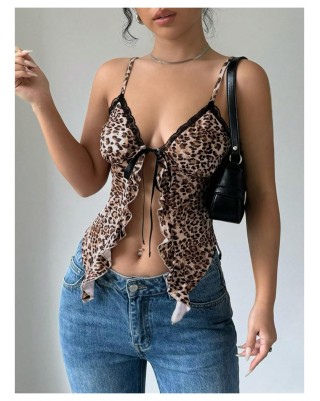 Women's lace leopard print camisole