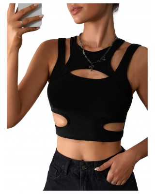 Women's hollow front open sexy slim vest