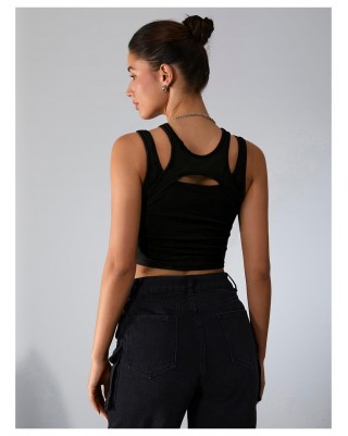 Women's hollow front open sexy slim vest