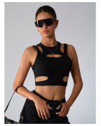 Women's hollow front open sexy slim vest
